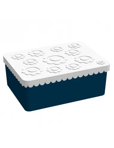 Lunchbox Bloemen wit + donkerblauw 3 compartimenten